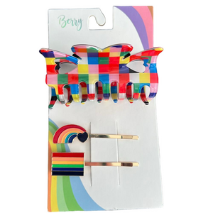 New Berry Rainbow Pride Hair Barrette and Clip Rainbow Hair Accessory Set